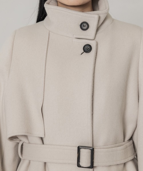 アシメオーバーヨークコート2 ブラック for WOMEN's アシメオーバーヨークコート COLOR：BLACK/IVORY/MINT