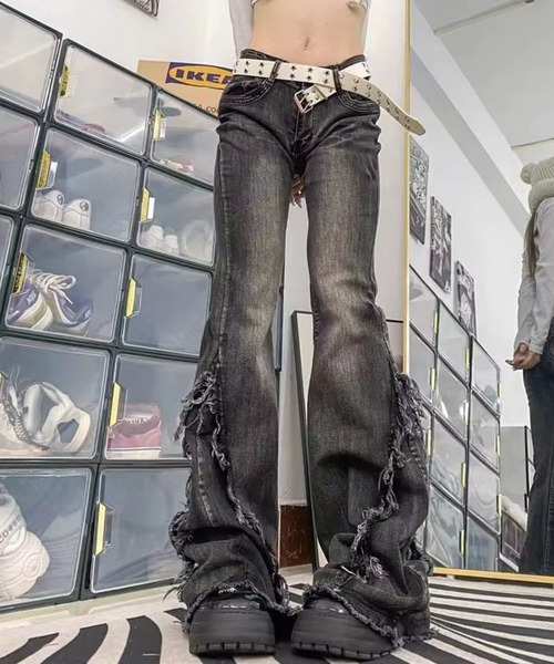 ジーンズ デニム デニムパンツ 「sevens」フリンジフレアデニムパンツ