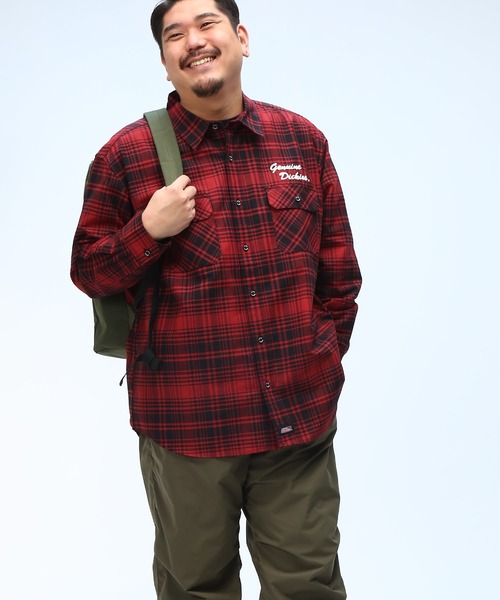 38438 ディッキーズ7分袖シャツ赤X紺チェックL