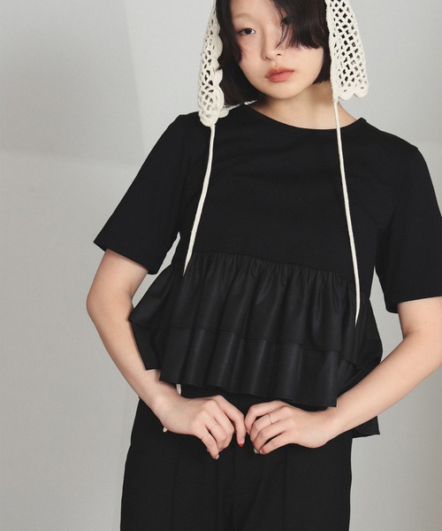 tシャツ ティアード キリカエ クルーネック Tシャツ レディース