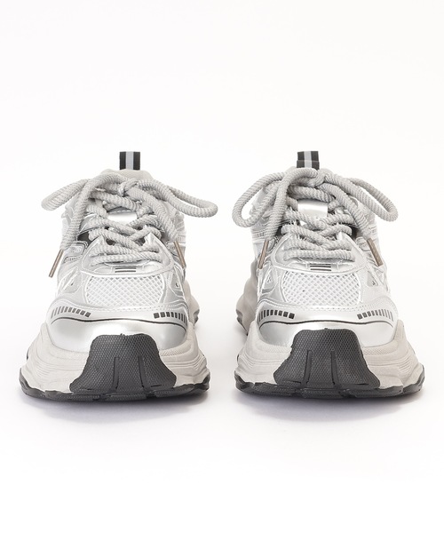 HUMANT シルバー ダービーシューズ 厚底 レースアップ メタリック 靴 Lace Ladies（レースレディース） スニーカー 配色 厚底 メタリック