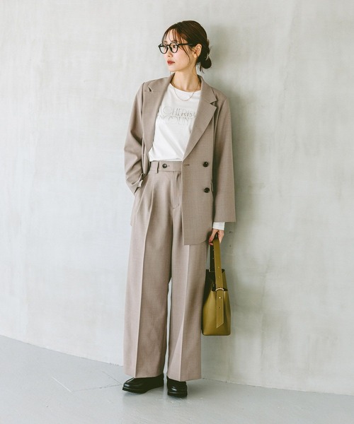 GLOBAL WORK パンツ お手入れラクラクセットアップ/ワイドパンツ