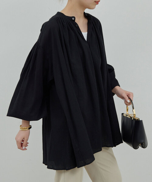 【新品】GALLARDAGALANTE ガーゼ比翼ブラウス　ブラック GALLARDAGALANTE ブラウス シャツ ガーゼ比翼ブラウス