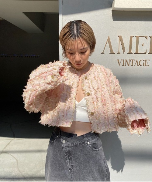 Ameri(アメリ) ジャケット ノーカラージャケット MIX PINK SHAGGY Ameri(アメリ) ジャケット ノーカラージャケット MIX PINK SHAGGY