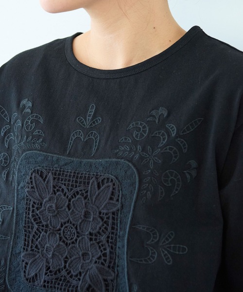 yuni コットンレース刺繍Tシャツ yuni tシャツ コットンレース刺繍Tシャツ レディース : ZOZOTOWN