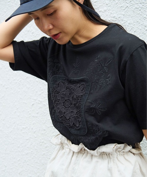 yuni コットンレース刺繍Tシャツ yuni tシャツ コットンレース刺繍Tシャツ レディース : ZOZOTOWN