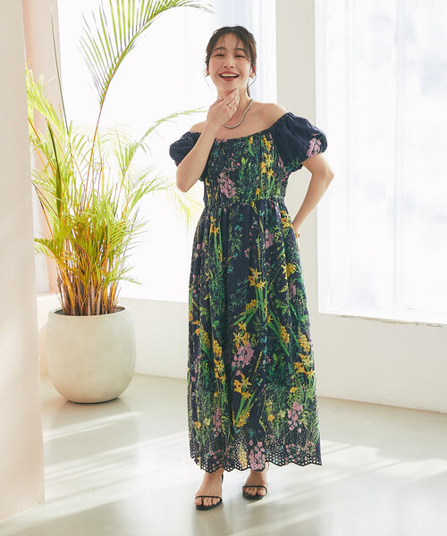 0【美品】efla フラワープリント　エアリーワンピース　日本製 efla(エフラ)公式通販｜フラワープリントエアリーワンピース