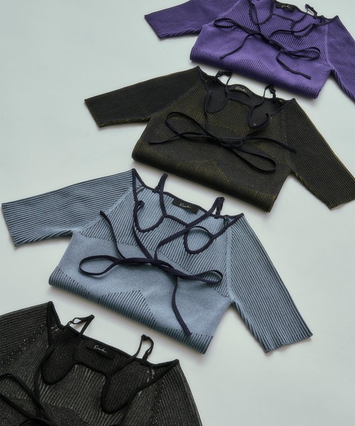Ezick ニット セーター 2way design code neck イレリブ配色トップス