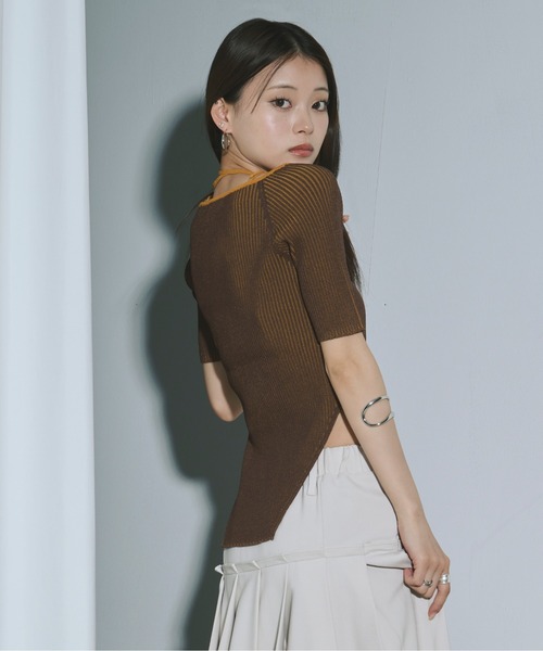 Ezick ニット セーター 2way design code neck イレリブ配色