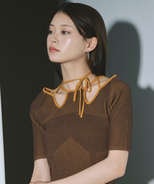 Ezick ニット セーター 2way design code neck イレリブ配色