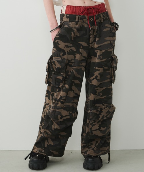 珍しい arkair 迷彩 カーゴパンツ アークエア W34 アーミー カモ柄 AIVER（アイバー） カーゴパンツ カモレイヤードカーゴパンツ メンズ