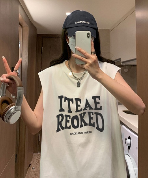 tシャツ オーバーサイズ タンクトップ メンズ / ロゴプリント