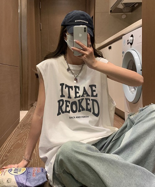 tシャツ オーバーサイズ タンクトップ メンズ / ロゴプリント