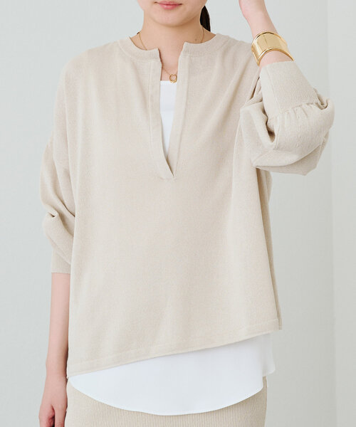 ニット セーター 和紙天竺スキッパーニット レディース Loungedress ニット セーター 和紙天竺スキッパーニット