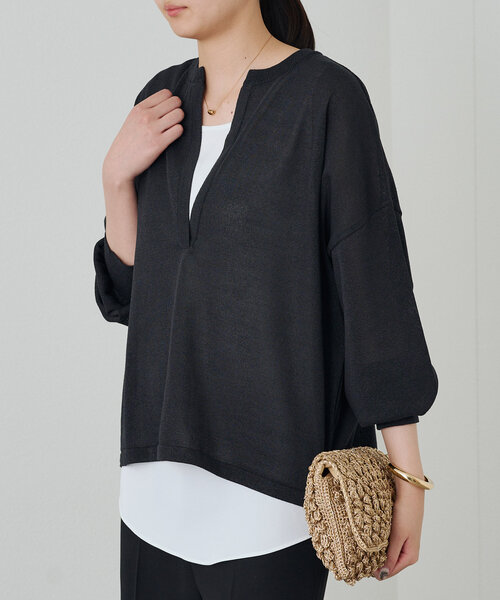 美品♡Loungedress 和紙ニット ゆったり オーバーサイズ フリーサイズ Loungedress ニット セーター 和紙天竺スキッパーニット