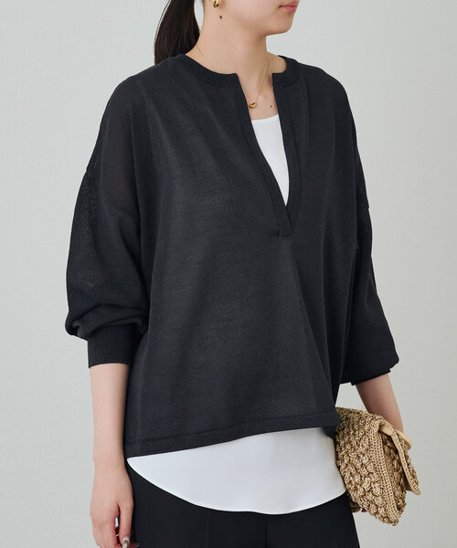 美品♡Loungedress 和紙ニット ゆったり オーバーサイズ フリーサイズ Loungedress ニット セーター 和紙天竺スキッパーニット