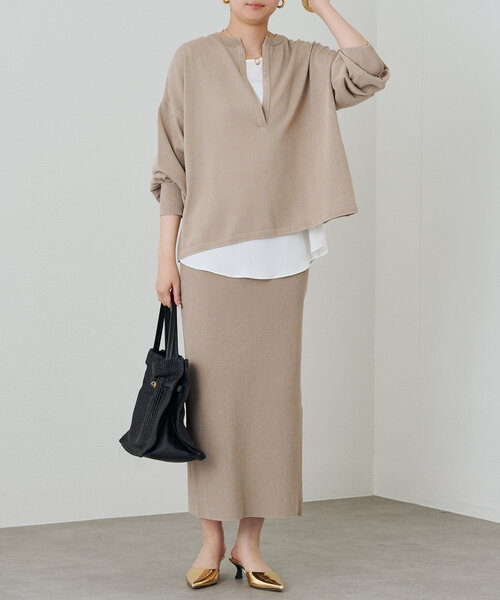 美品♡Loungedress 和紙ニット ゆったり オーバーサイズ フリーサイズ Loungedress ニット セーター 和紙天竺スキッパーニット