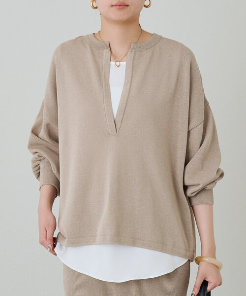 美品♡Loungedress 和紙ニット ゆったり オーバーサイズ フリーサイズ Loungedress ニット セーター 和紙天竺スキッパーニット