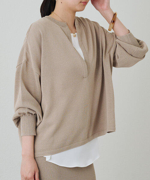 美品♡Loungedress 和紙ニット ゆったり オーバーサイズ フリーサイズ Loungedress ニット セーター 和紙天竺スキッパーニット