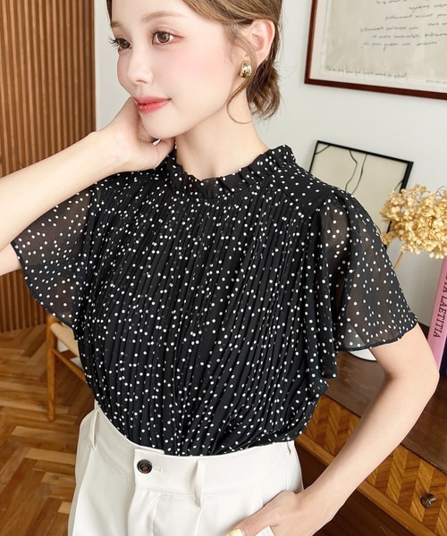 ブラウス シャツ ドット柄シフォンプリーツブラウス/WEB限定サイズあり レディース ドット柄シフォンプリーツブラウス/WEB限定サイズあり(ブラウス
