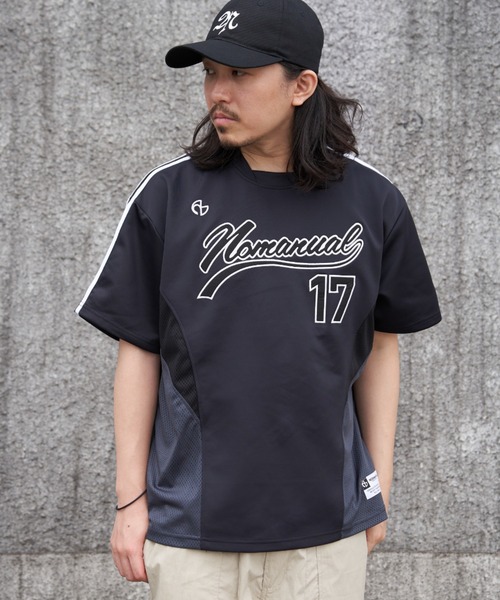 NOMANUAL ベースボールシャツ ブラック 17 NOMANUAL（ノーマニュアル） tシャツ 「NOMANUAL」スイープベース