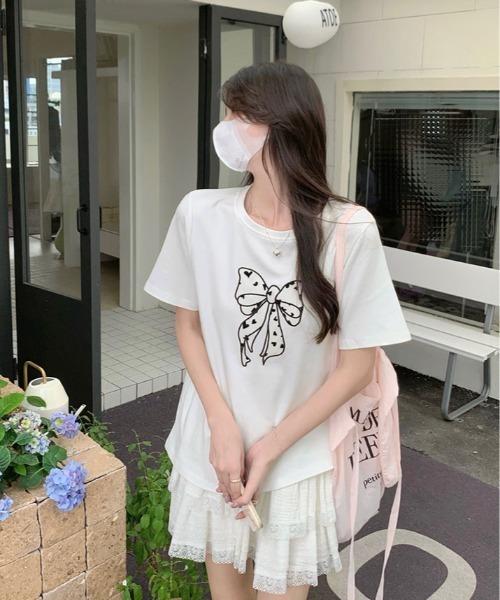 tシャツ 半袖 リボン 刺繍 デザイン Tシャツ レディース : ZOZOTOWN