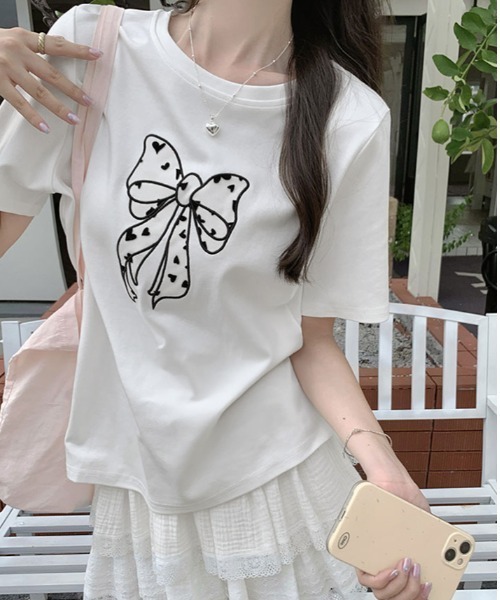tシャツ 半袖 リボン 刺繍 デザイン Tシャツ レディース : ZOZOTOWN