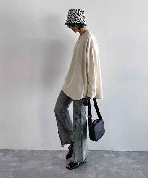 美品 デニム パッチワーク グレー ブラック ブーツカット 920122135.jpg