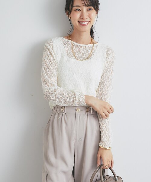tシャツ 「着回し力抜群・女性らしさを演出」前後2WAYフレア袖レースカットソー レディース