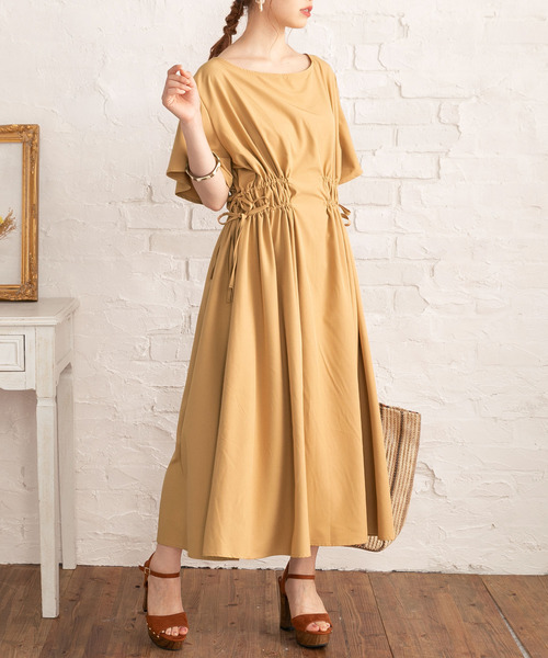 「Newlyme」 半袖ワンピース LARGE カーキ レディース_画像3