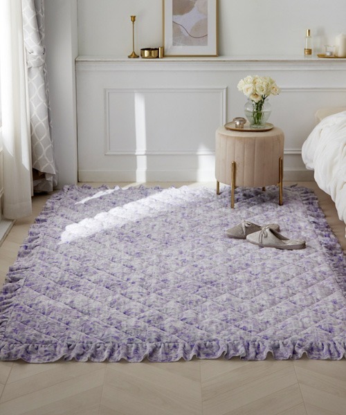 ラグ ラグマット 洗えるツイード柄フリルラグ│約185×185cm「フルーエ