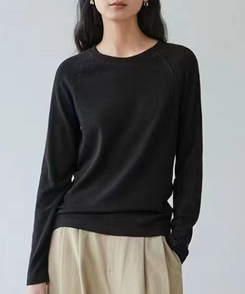 LOWO tシャツ カシミヤ混コットンロンT｜しっとり柔らか・ストレス