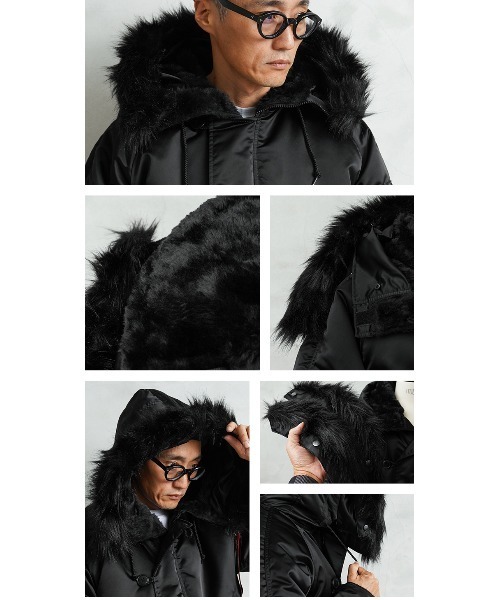 ブラックファー✕異素材✨️ EDIFICE別注 アルファインダストリーズ M 黒 ALPHA INDUSTRIES/別注 ALPHA FLIGHT JACKET ブラックファー✕異素材