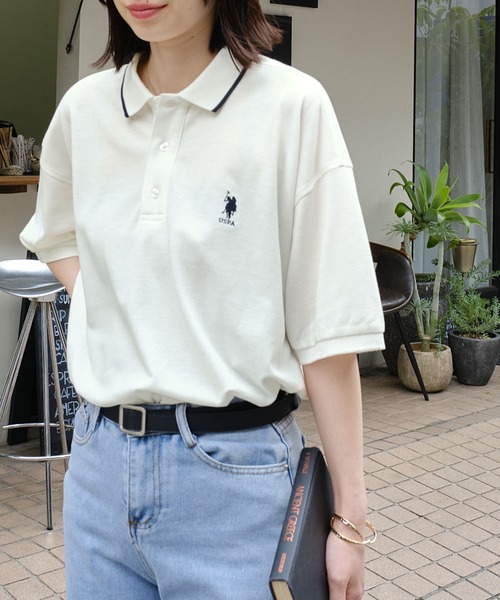 「U.S. POLO ASSN.」 半袖ポロシャツ FREE ネイビー レディース_画像2
