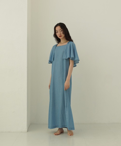 「TINA：JOJUN」 7分袖ワンピース M インディゴブルー レディース_画像2