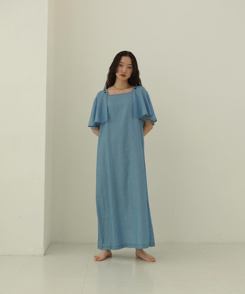 「TINA：JOJUN」 7分袖ワンピース M インディゴブルー レディース_画像3