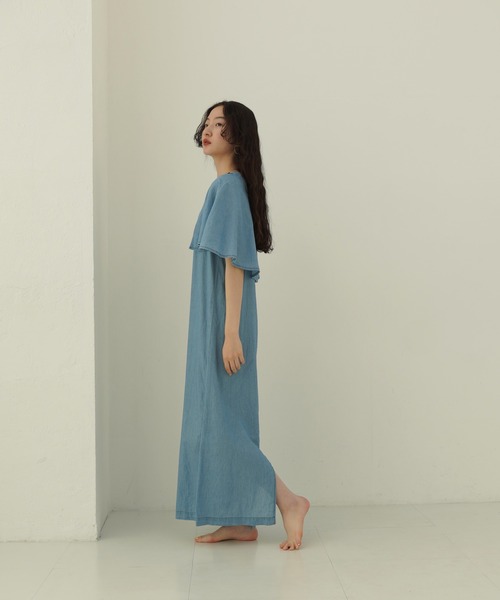 「TINA：JOJUN」 7分袖ワンピース M インディゴブルー レディース_画像4