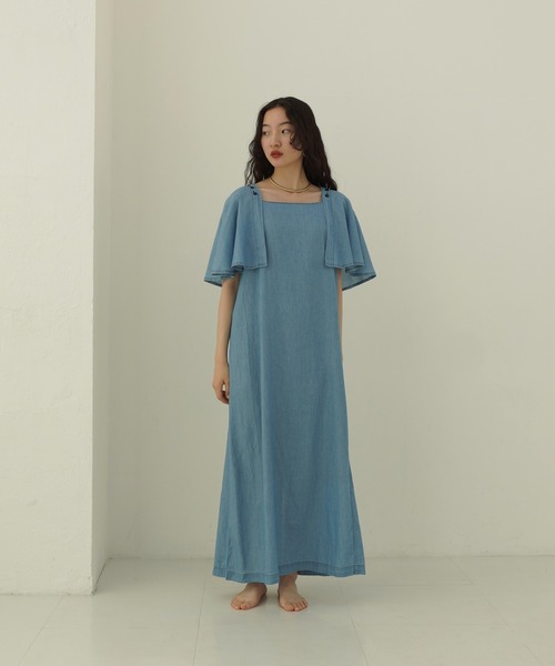 「TINA：JOJUN」 7分袖ワンピース M インディゴブルー レディース_画像5