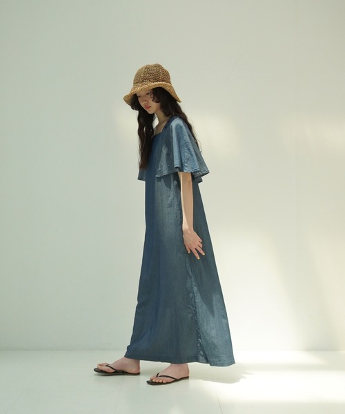 「TINA：JOJUN」 7分袖ワンピース M インディゴブルー レディース_画像8