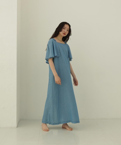 「TINA：JOJUN」 7分袖ワンピース M インディゴブルー レディース_画像9