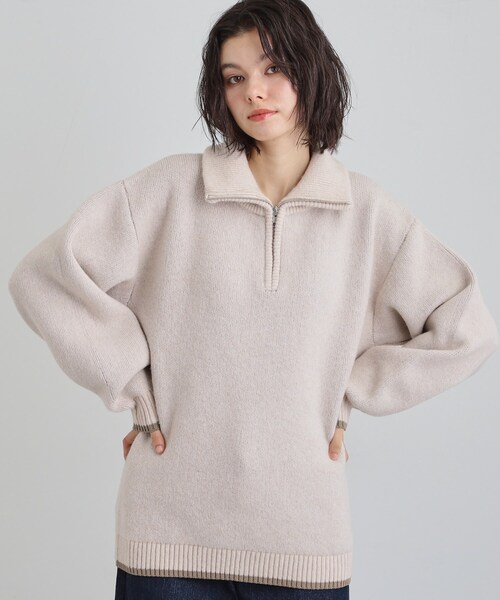 超美品　Stone  グレー ハーフジップニット　L 洗えるもちもち ハーフジップニット - ベルーナ【公式】