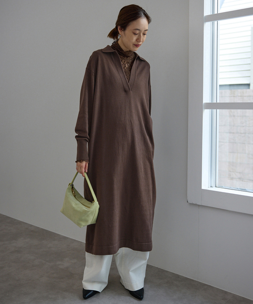 SLOBE IENA レディース　ブラウン Vネック ニットワンピース SLOBE IENA（スローブイエナ） ワンピース スキッパーニットワンピース
