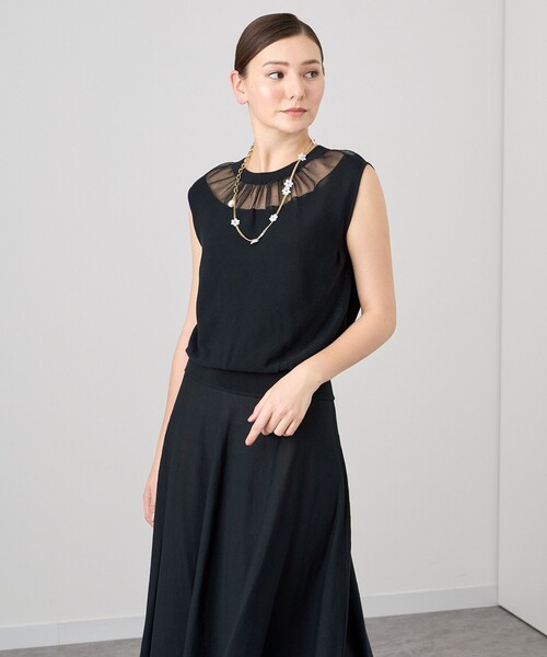 アナイ　ニットロングワンピース 黒×白 サイズ38 ANAYI（アナイ） ワンピース フェザーボーダードッキングワンピース