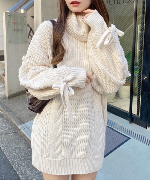 ギターグラフィックタートルネックチュニック INGNI（イング） チュニック タートルネックルーズチュニックニット