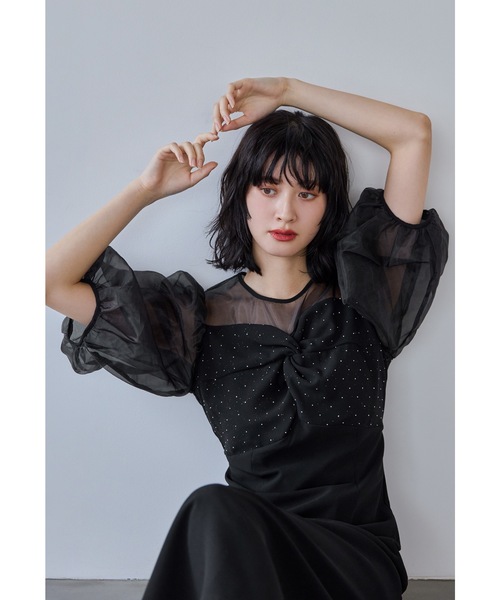 niana（ニアナ） ドレス ラインストーンツイストパフスリーブドレス