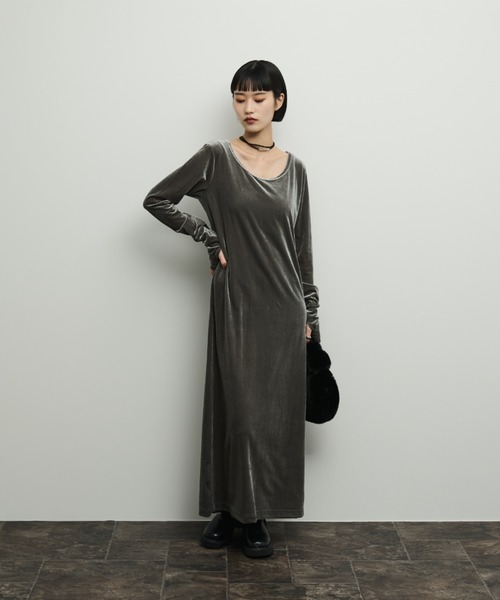 「Shelly island」 長袖ワンピース FREE グレー レディース_画像3