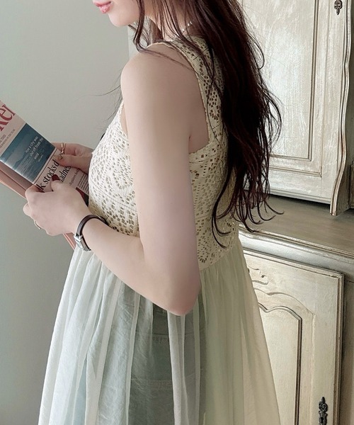 「Meiru」 ノースリーブワンピース MEDIUM ライトベージュ レディース_画像4