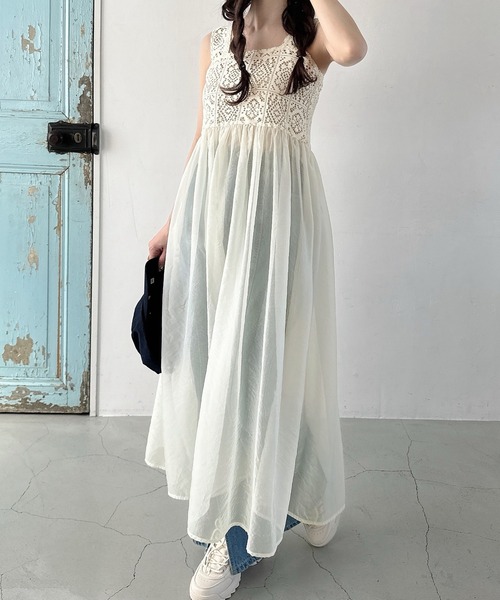 「Meiru」 ノースリーブワンピース MEDIUM ライトベージュ レディース_画像8