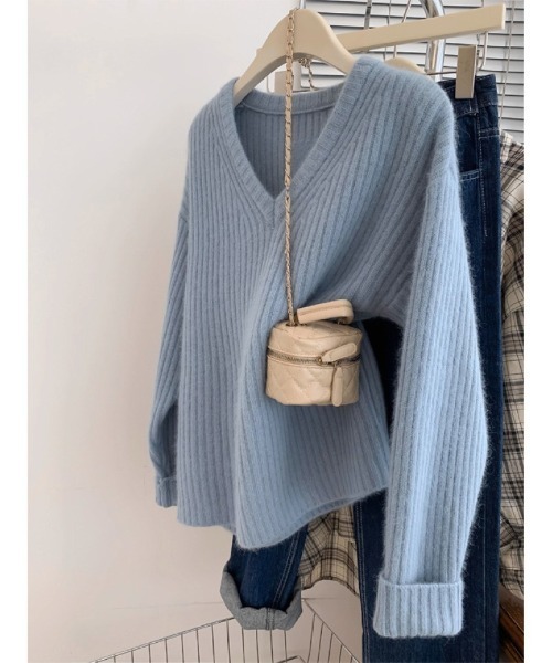 ニット セーター オーバーサイズ Vネックセーター レディース