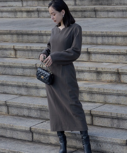 「anuans」 長袖ワンピース SMALL カーキ レディース_画像8